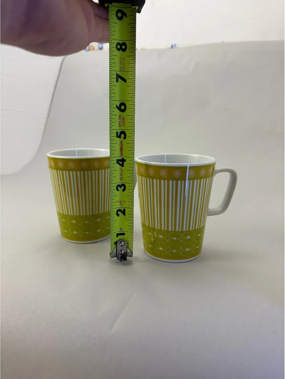 IKEA Retro Green Patterned Ceramic Coffee Mugs Set of 2